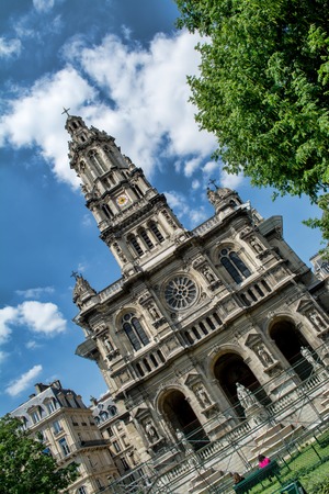 PARIS, FRANCE - May 26, 2015: Holy Trinity church is a Catholic church located in the 9th arrondissement. The church is a building of the Second Empire period, built between 1861 and 1867. tympanumのeditorial素材