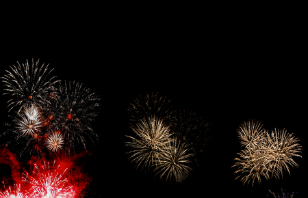 Fireworks isolated on black background with free space for textの写真素材