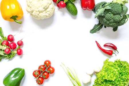 Fresh vegetables isolated on white background. Top view.