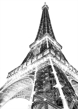 Eiffel Tower in Paris, France isolated on a white background. The concept of the photonegative.の写真素材