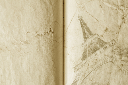 Old vintage paper texture background with the silhouette of the eiffel tower in Paris. High-quality...