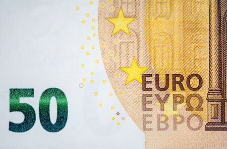 50 Euro banknote close-up macro texture background