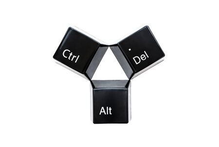Ctrl, Alt, Del keyboard computer buttons closeup isolated on white background.の写真素材