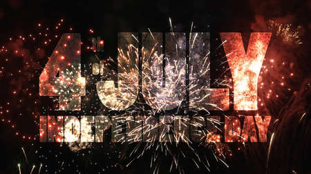 The text with grunge texture - 4 th of july Independence Day - on colorful holiday fireworks background.の写真素材