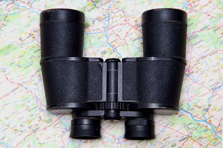 Binoculars and map, adventure, conceptの写真素材