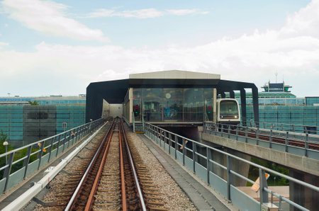 COPENHAGEN, DENMARK - JULY 1  Metro at Lufthavnen Airport Station on July 1, 2014 in Copenhagenのeditorial素材