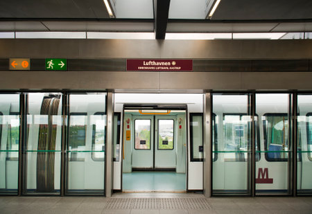 COPENHAGEN, DENMARK - JULY 1  Metro at Lufthavnen Airport Station on July 1, 2014 in Copenhagenのeditorial素材