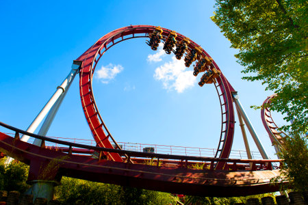 COPENHAGEN, DENMARK - JUNE 30  Demon roller coaster in Tivoli on June 30, 2014 in Copenhagenのeditorial素材