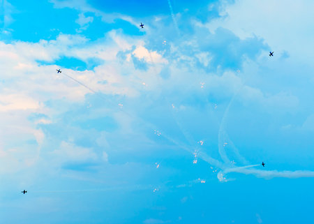 GDYNIA, POLAND - JULY 27  Red Bull Air Race on July 27, 2014 in Gdynia  The Breitling Jet Team air show performance のeditorial素材