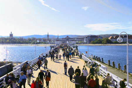 SOPOT, POLAND - OCTOBER 19: People walking on the pier on October 19, 2014 in Sopotのeditorial素材