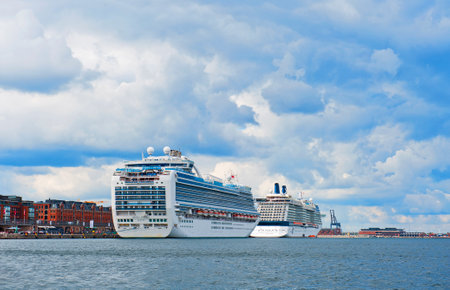 COPENHAGEN, DENMARK - JULY 2: Cruise ships Emerald Princess and Celebrity Eclipse on July 2, 2014 in Copenhagen.のeditorial素材