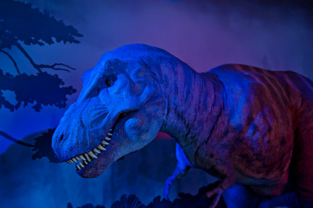 LONDON, ENGLAND - MAY 30: Animatronic dinosaur T-Rex at the Natural History Museum on May 30, 2015 in Londonのeditorial素材