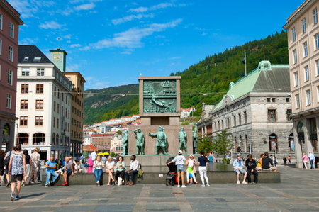 BERGEN, NORWAY - JULY 15, 2018: Sailor's Monument located at Torgallmenningen - the main square of Bergenのeditorial素材