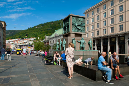BERGEN, NORWAY - JULY 15, 2018: Sailor's Monument located at Torgallmenningen - the main square of Bergenのeditorial素材