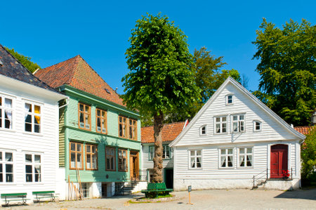 BERGEN, NORWAY - JULY 20, 2018: Gamle Old Bergen Museum - the Open Air Museum during the 18th and 19th centuries.のeditorial素材