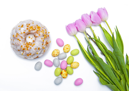 Happy Easter isolated on white backgroundの写真素材