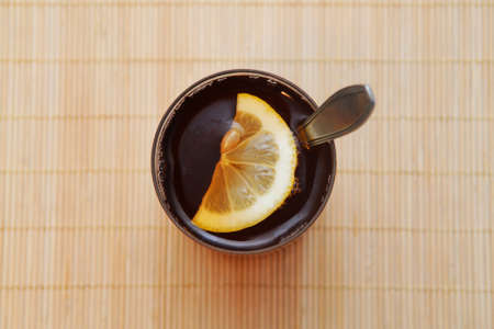 Top view of tea with lemonの写真素材