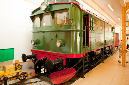 FLAM, NORWAY - JULY 16, 2018: Old electric locomotive EI 9 in the Flam Railway Museum, built for the Norwegian State Railways - NSB. Visiting Flam during Norway in a Nutshell Tourのeditorial素材