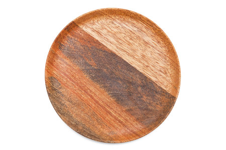 Wooden plate isolated on white backgroundの写真素材