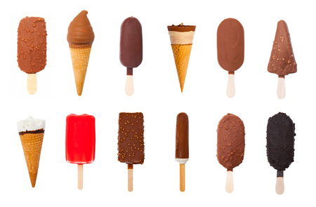 Ice cream collection isolated on white backgroundの写真素材