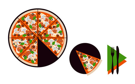 Top view of pizza on the table illustration on white backgroundのイラスト素材