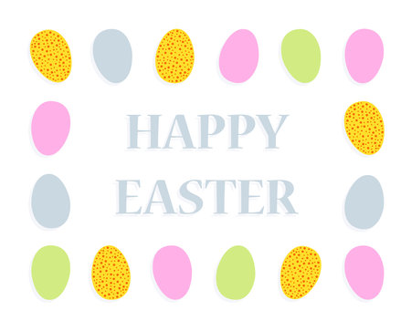 Happy Easter decorative frame made of easter eggs on white background vector illustrationのイラスト素材