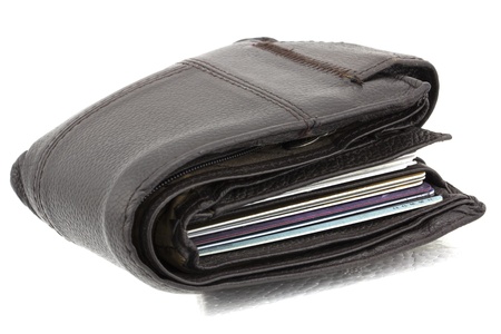Dark brown wallet full with cradit cardの写真素材