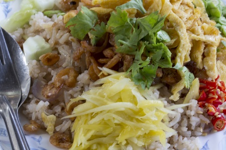 Colorful Thai food named Kao Kluk Ka Piの写真素材