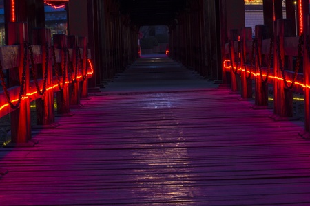 Chinese tradition house with light at nightのeditorial素材