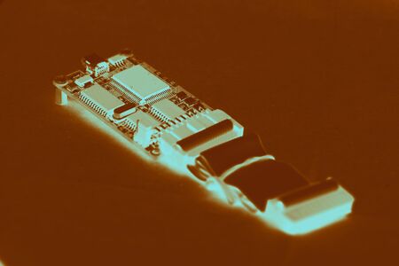 abstract background of engineering electronic circuit bord, closed up, engineering and technical experimental kit concept.の写真素材