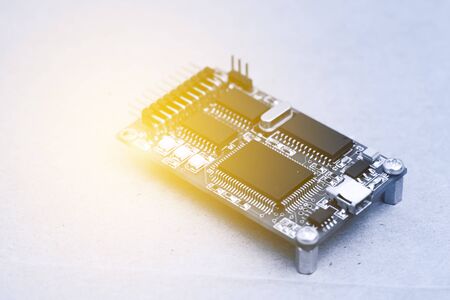 abstract background of engineering electronic circuit bord, closed up, engineering and technical experimental kit concept.の写真素材