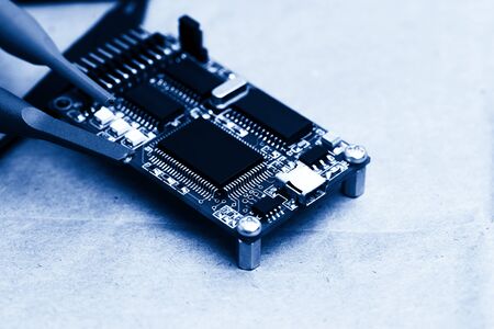abstract background of engineering electronic circuit bord, closed up, engineering and technical experimental kit concept.の写真素材