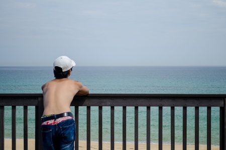 sea and a male の写真素材