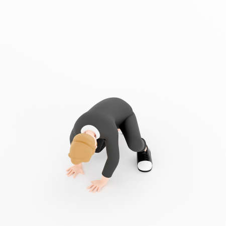 Side view of 3D businessman crawling