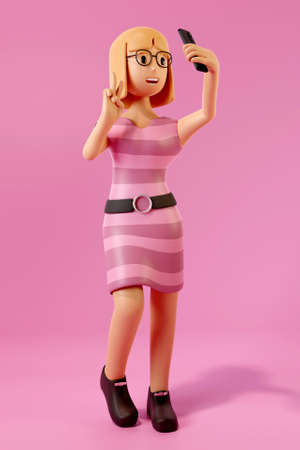 3D female character posing for a selfie