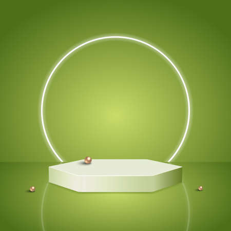 Green glowing 3D geometrical podium mockup display backgroundのイラスト素材