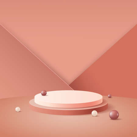 Orange 3D geometrical podium mockup display backgroundのイラスト素材