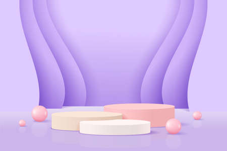 Purple and pink 3D geometrical podium mockup display backgroundのイラスト素材