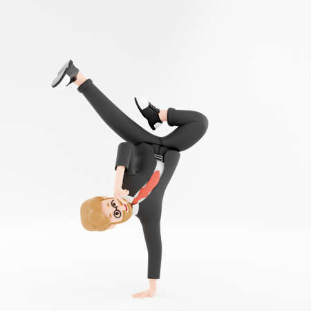 3D Businessman performing a breakdance
