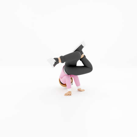 3D woman character performing breakdance