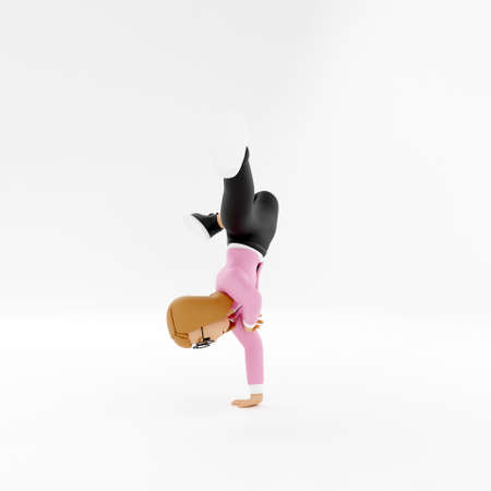 3D woman character performing breakdance