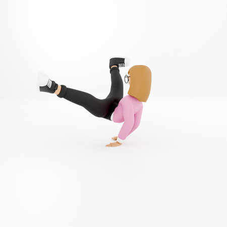 3D woman character performing breakdance