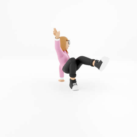 3D woman character performing breakdance