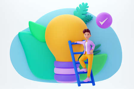 3D woman with an eco lightbulb concept