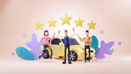 5 stars rating for an e-hailing service conceptの写真素材