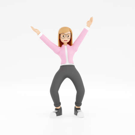 3D casual wear woman celebrating