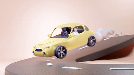 3D happy man driving a carの写真素材