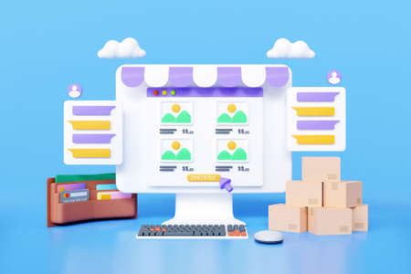 3D online shopping conceptの写真素材