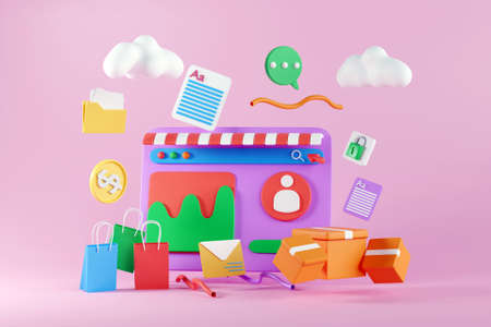 3D online shopping conceptの写真素材
