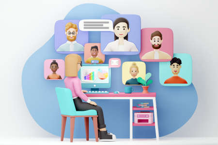 3D woman having a conference call from her computerの写真素材